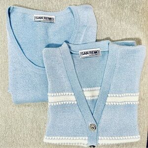 Vintage San Remo by Laura Baby Blue 2-piece Sweater Set Cardigan Knit